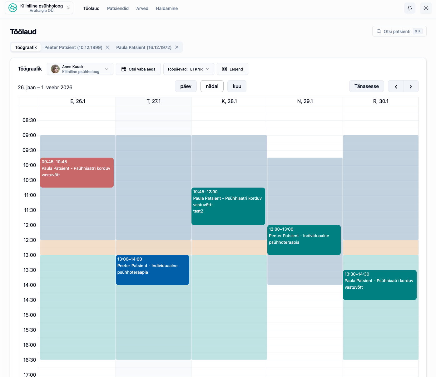 MinuPatsient platform screenshot